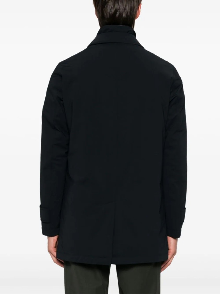 Herno Medium-length Structured Coat With Button-up Front In Black