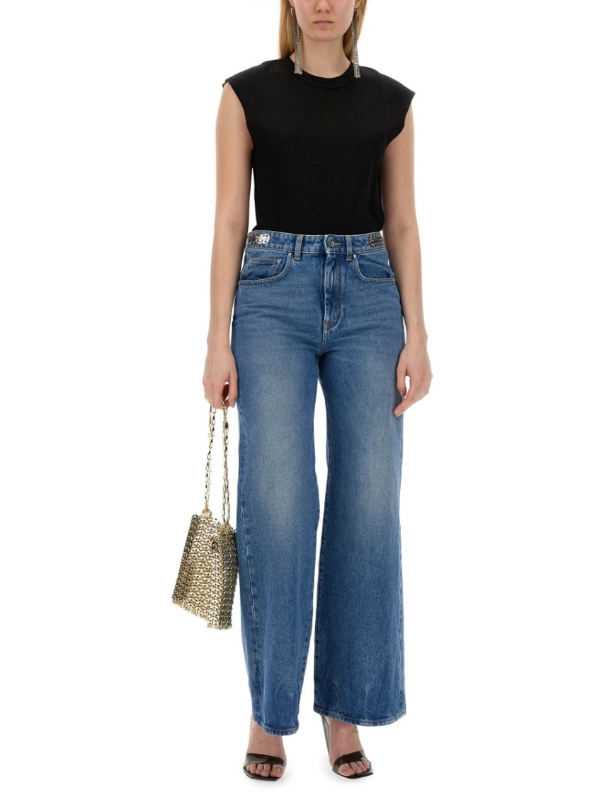 Shop Rabanne Black Cotton T-shirt With Structured Sleeves