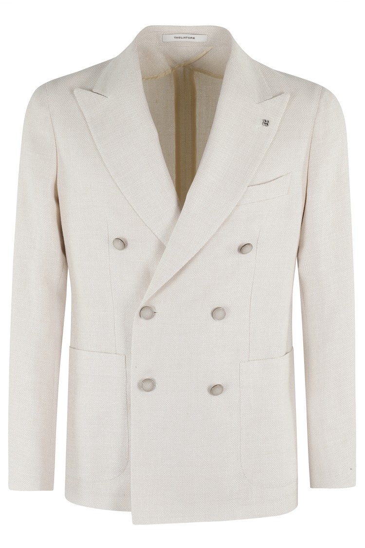 Shop Tagliatore Double Breasted Button T9 Wool Linen Jacket In White