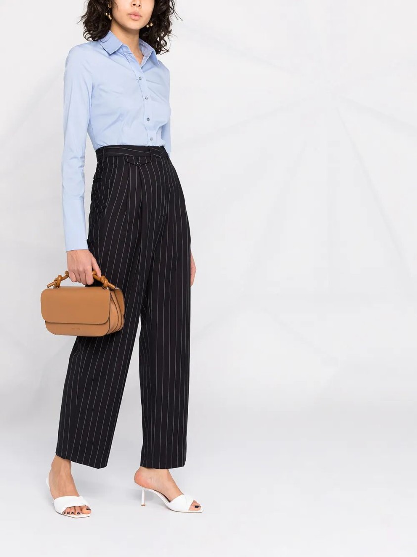 Patrizia Pepe Tailored Blue Shirt With Pointed Collar In Blue