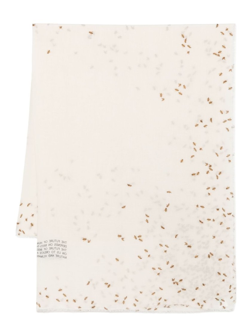 Faliero Sarti Ivory Scarf With Delicate Bee