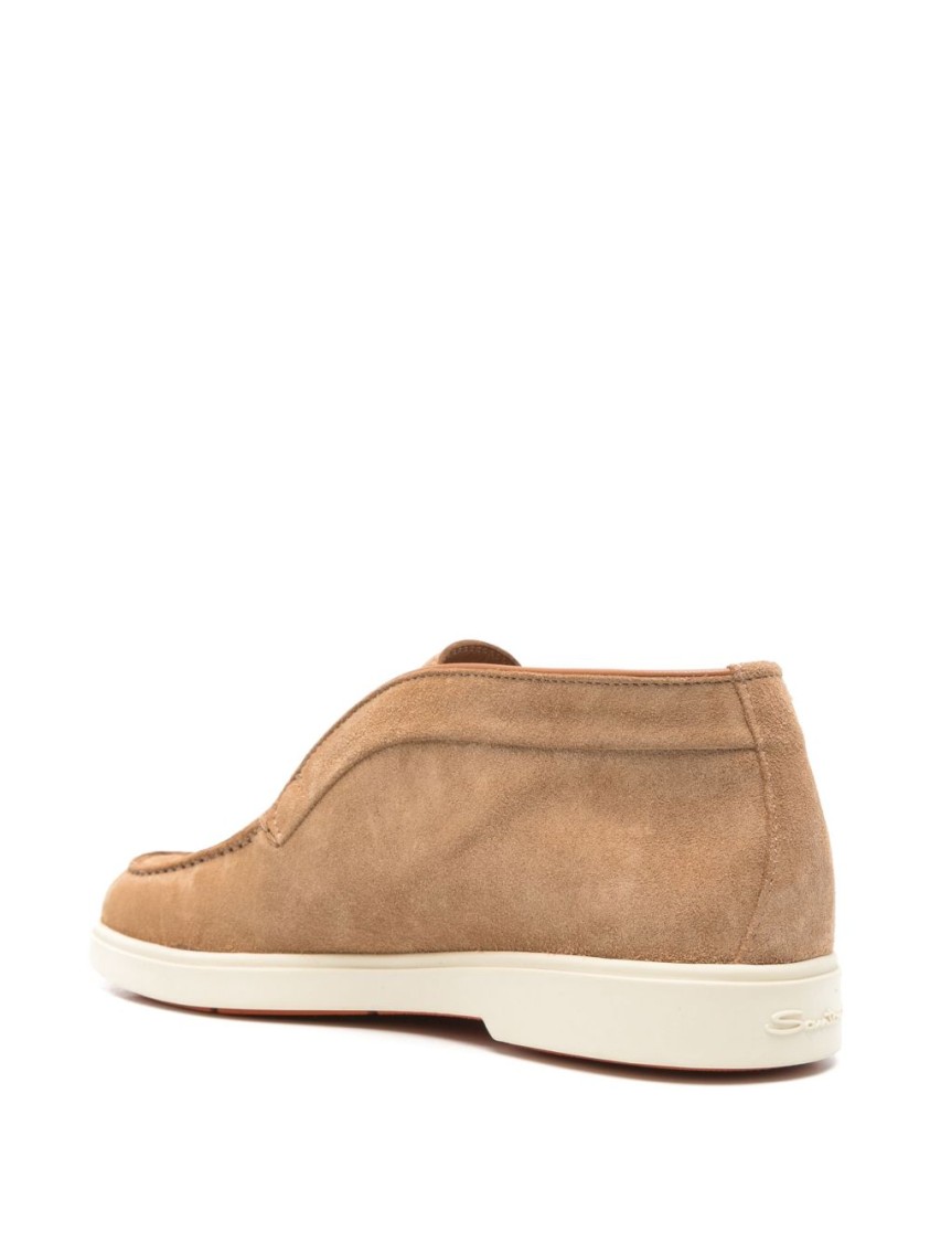 Santoni Suede Finish Flat Shoes With Minimalist Silhouette In Brown