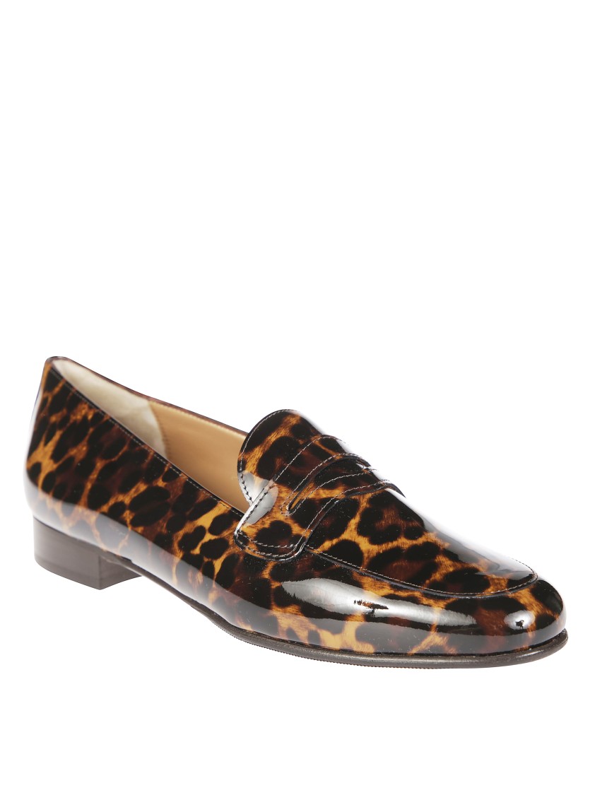 Carel Leopard Print Penny Loafers With Glossy Finish In Brown