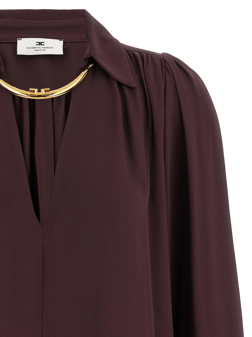 Elisabetta Franchi Logo Metal Detail Collar Shirt In Brown