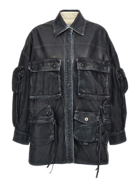 The Attico 'Fern' Coat Short in Blue | THE LIST