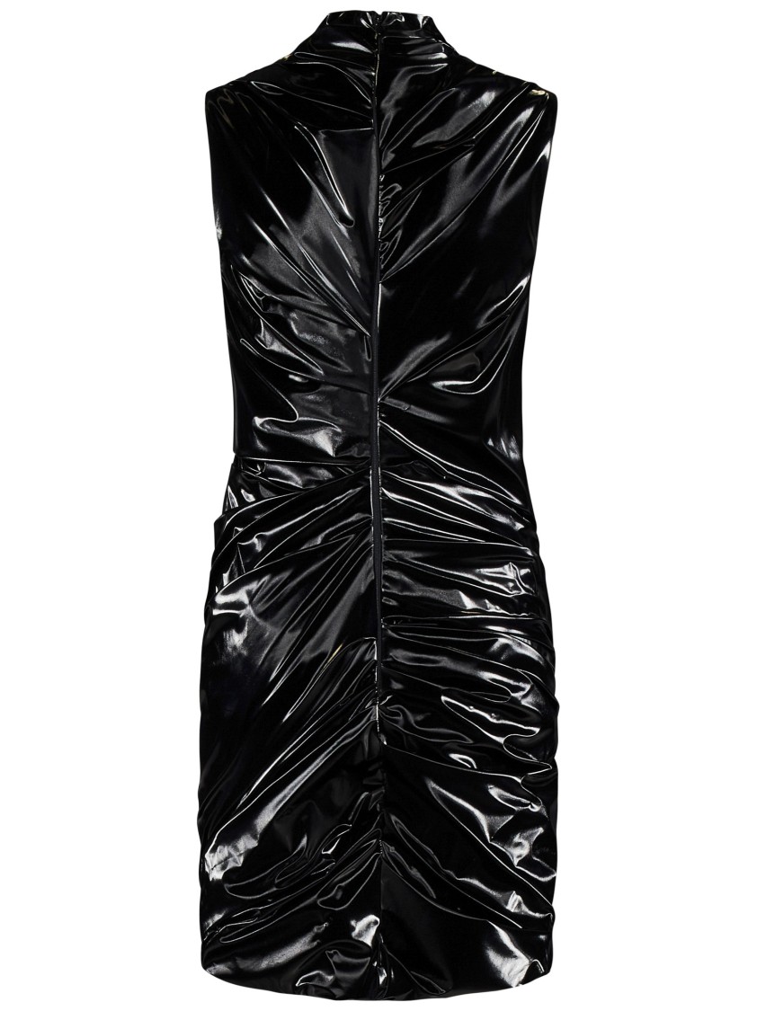 Alexander Mcqueen Sleeveless Black Coated Jersey Minidress With Ruching In Black