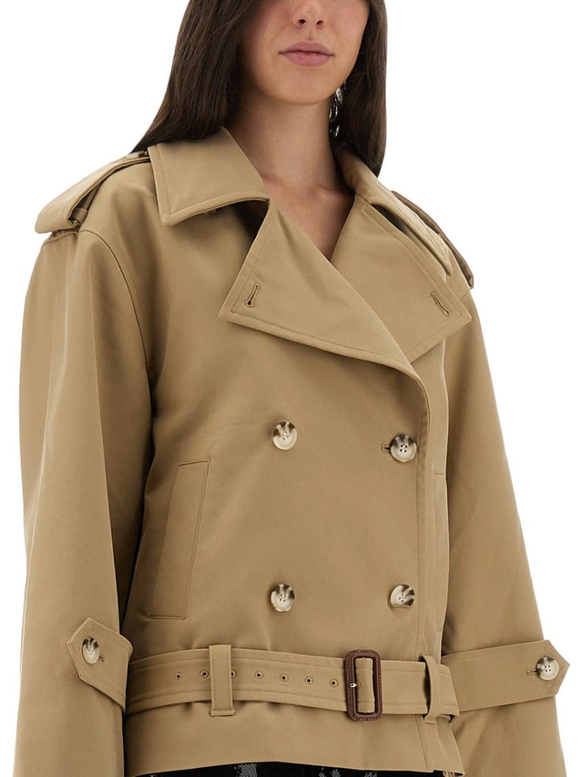 Self-portrait Double-breasted Trench Jacket In Brown