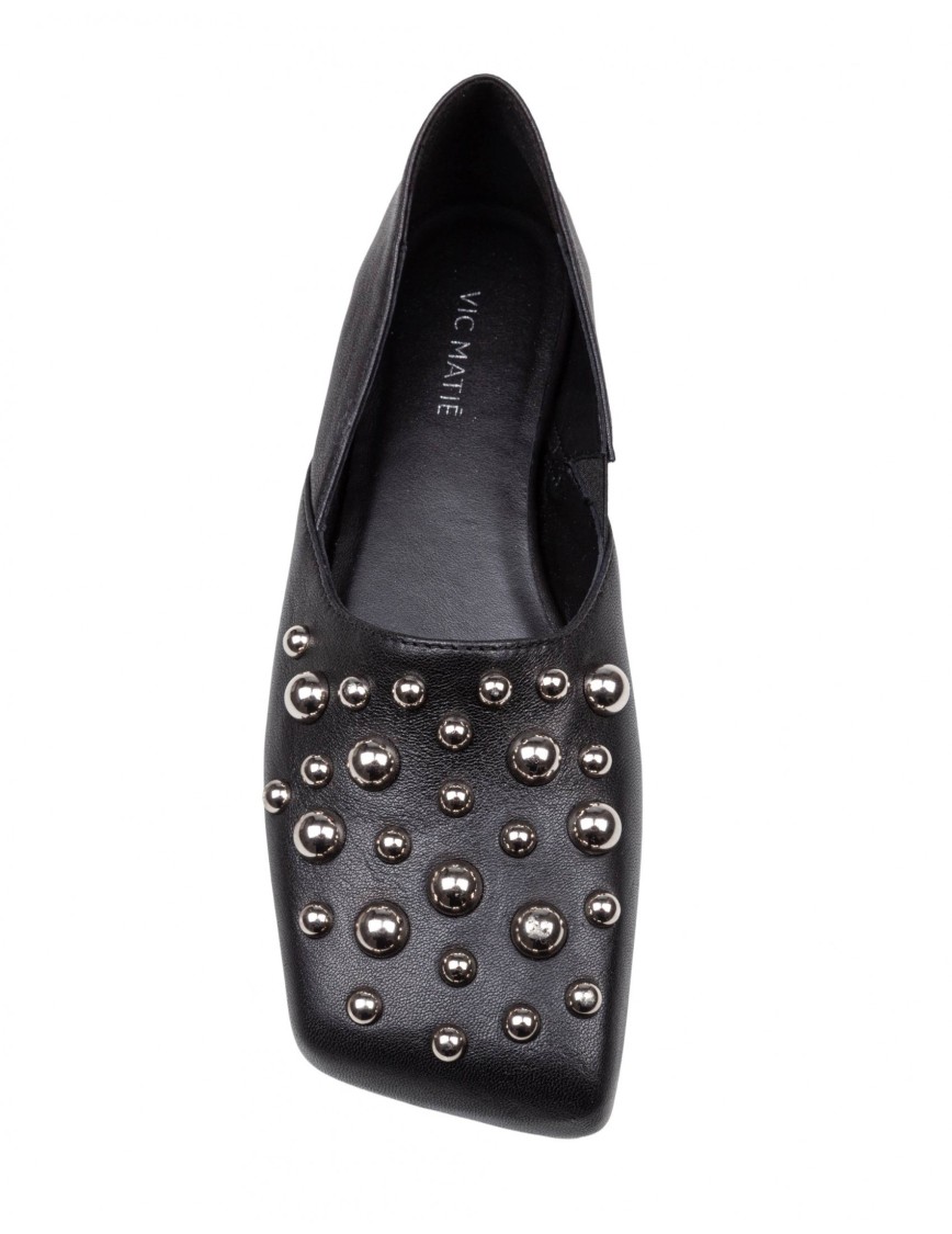 Vic Matie Square Closed Slipper Shoe In Leather With Applied Studs In Black