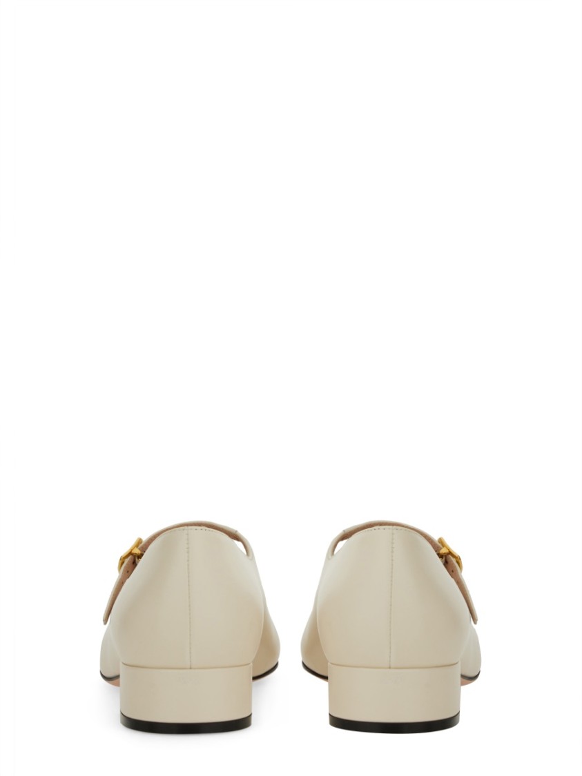 Bally Leather Strap Block Heel Square Toe Pump In Neutrals
