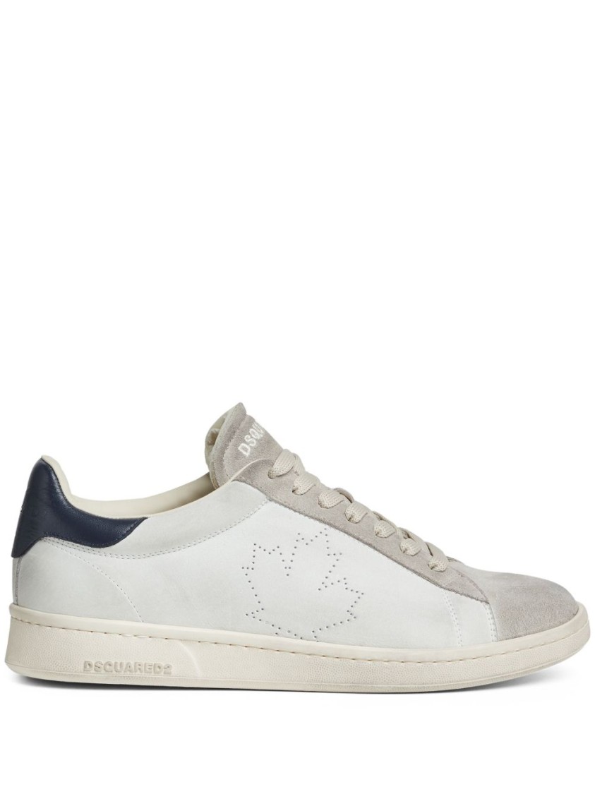 Dsquared2 Dirty Maple Leaf Boxer Leather Sneakers In White