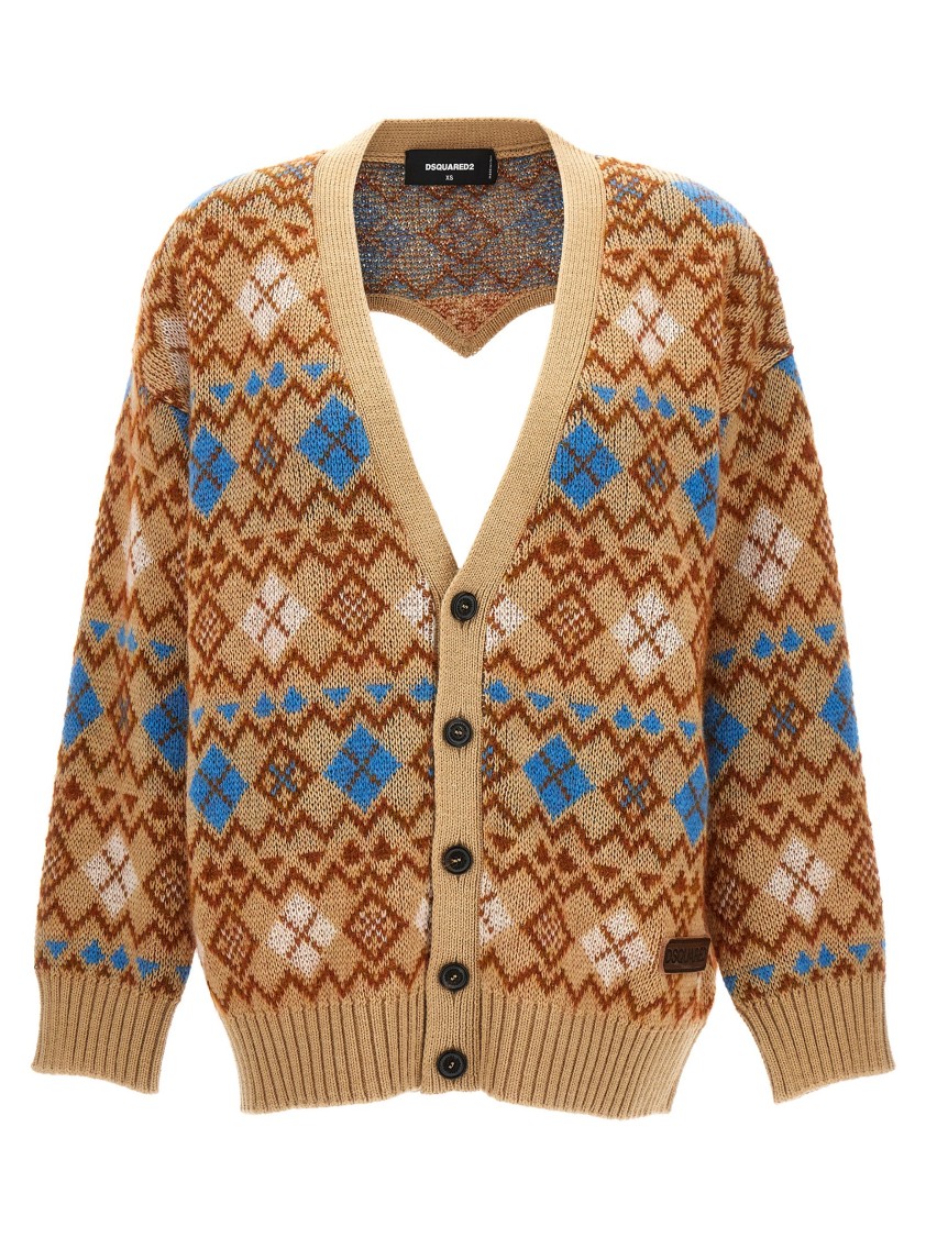 Dsquared2 Multicolor Embroidered Wool Blend Cardigan In Multi