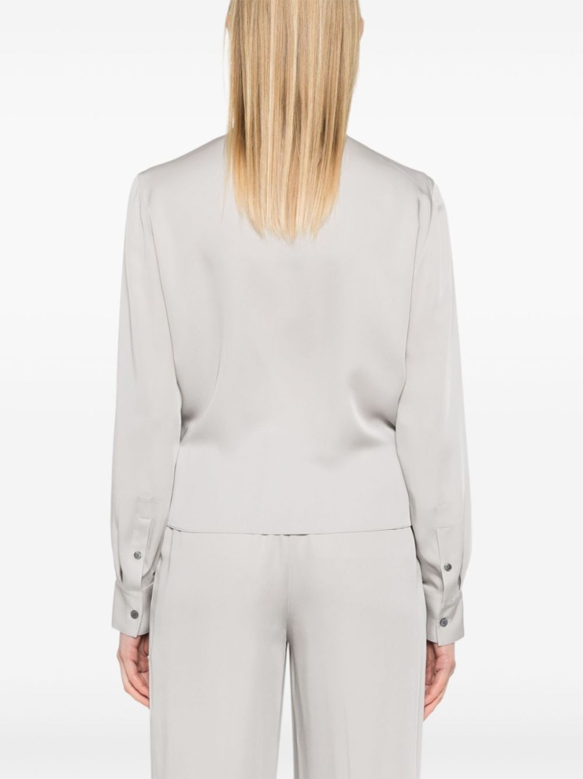 Theory Metallic Blouse With Peak Revers And Crossover Neck In Neutrals