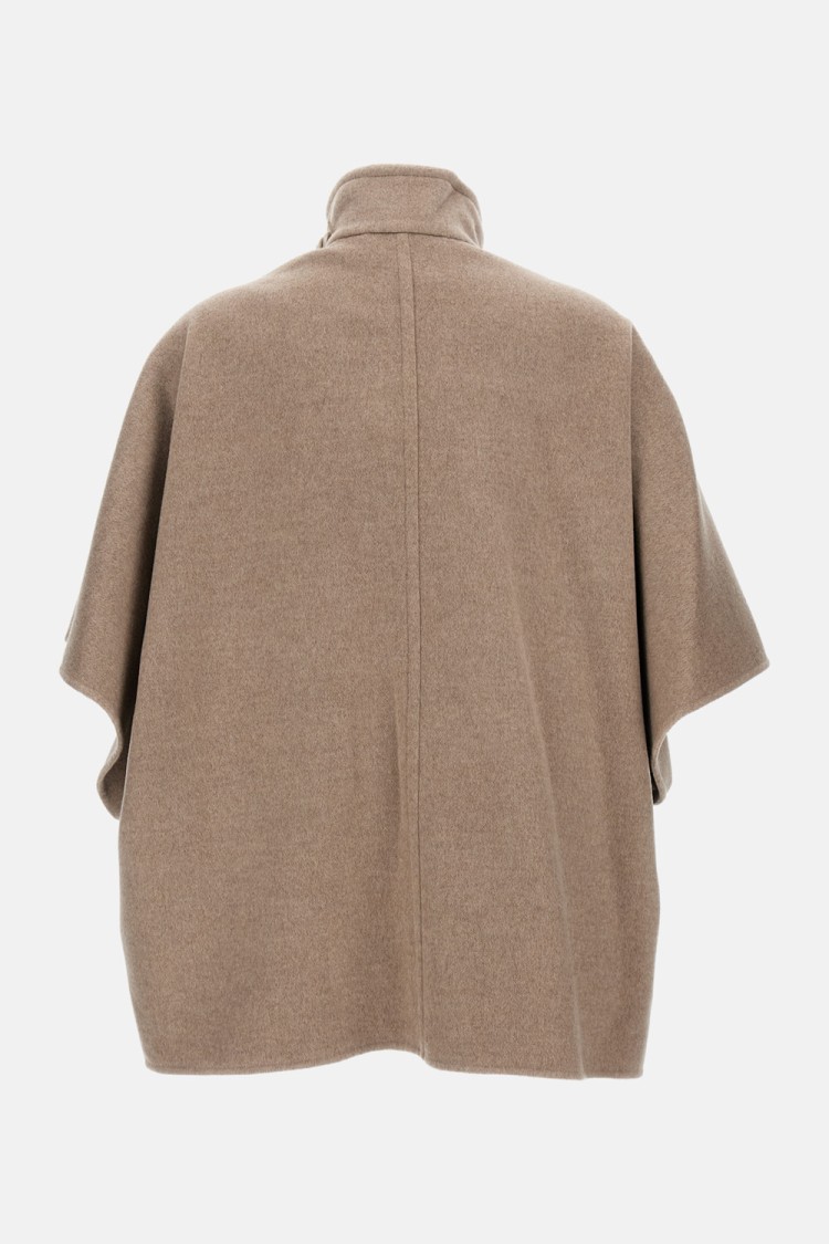 Max Mara Short-sleeve Wool Coat With Buckle Detail And Side Pockets In Brown