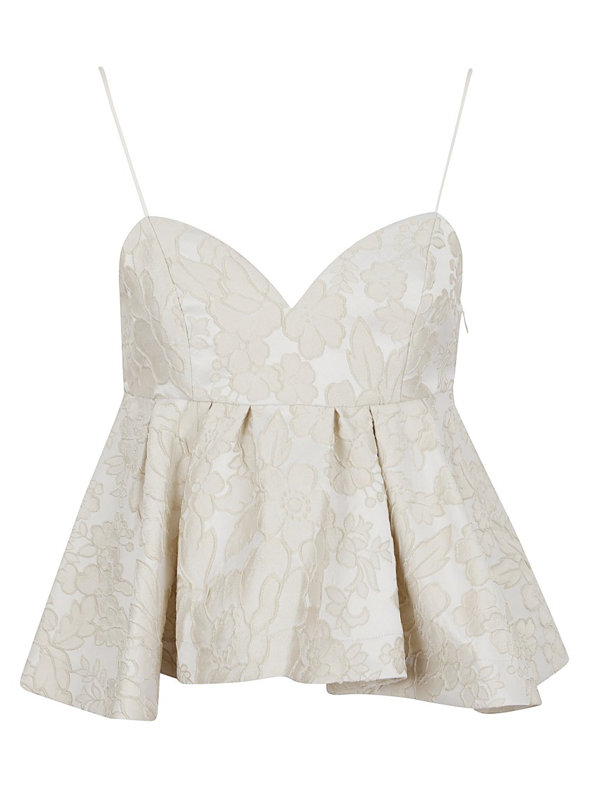 La Doublej La Double J Quilted Jacquard Satin Top With Peplum Hem In Gray