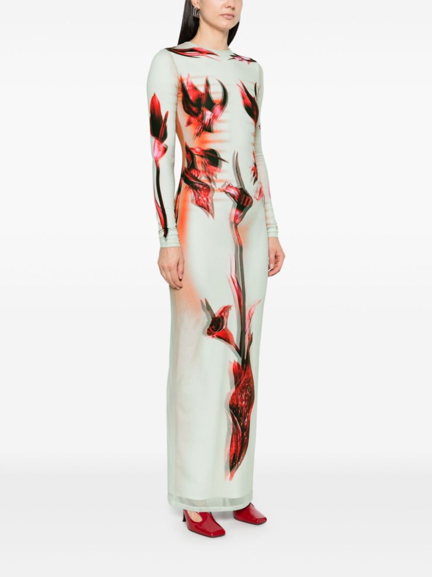 Shop Jean Paul Gaultier Floral Print Long Dress In White
