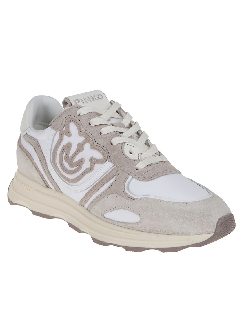 Shop Pinko White Leather Sneakers With Suede In Grey