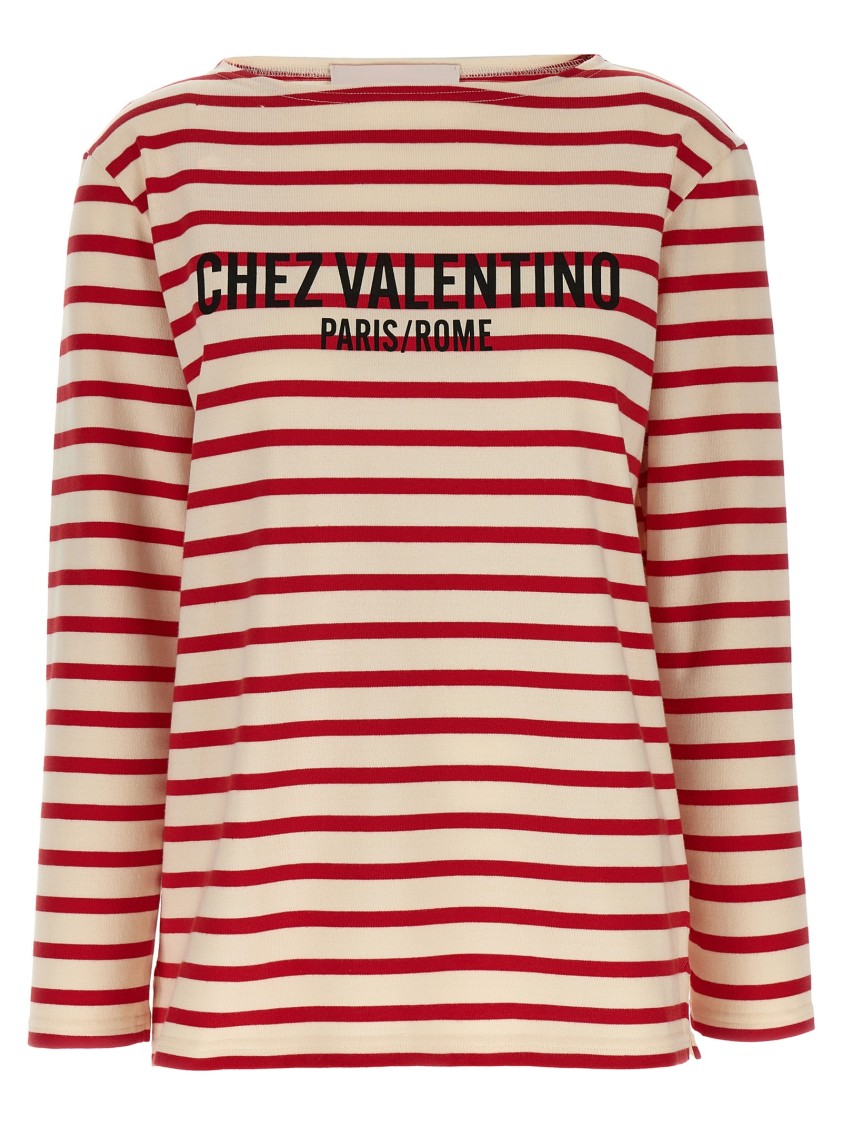 Valentino Garavani Striped Cotton Jersey T-shirt In Red