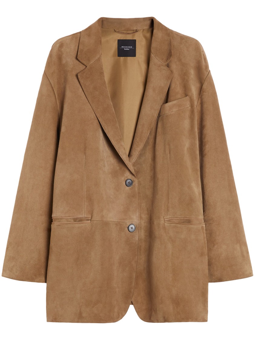 Max Mara Notched Lapel Brown Goat Leather Jacket In Brown