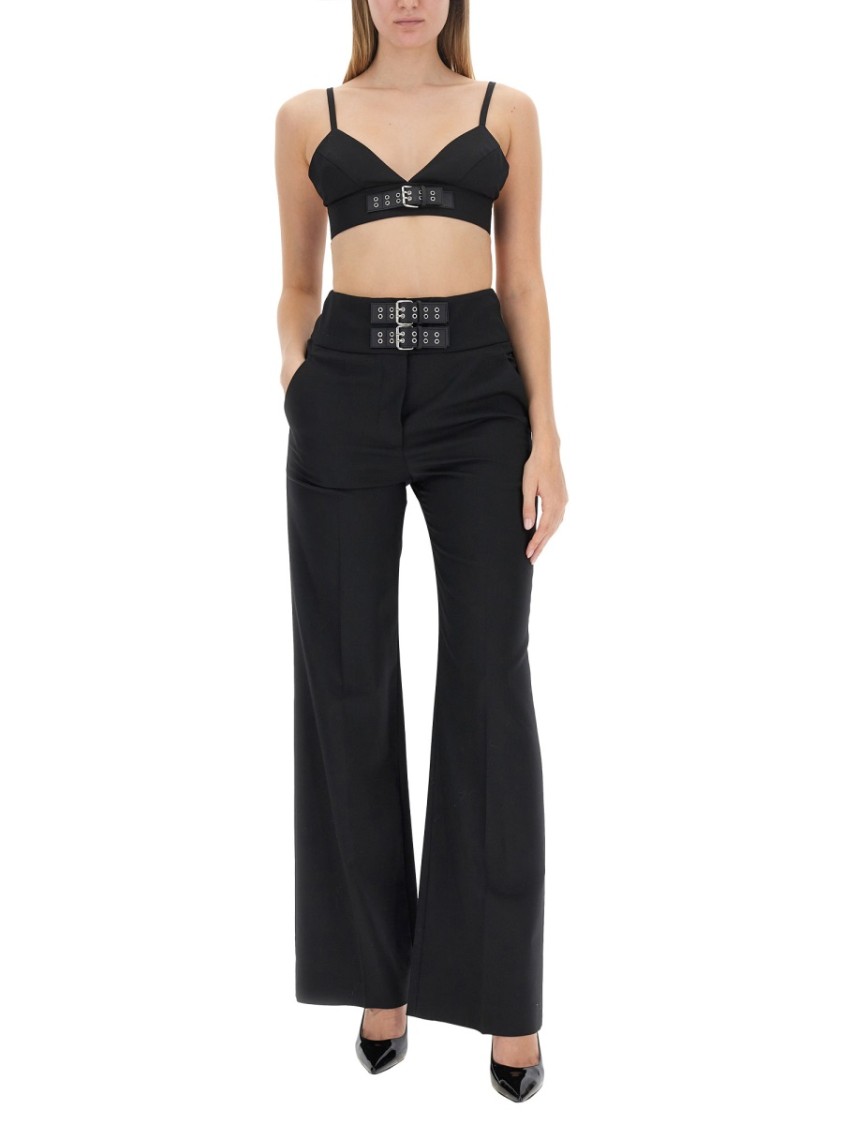 Shop Moschino High-waisted Pants With Straps And Back Pockets In Black