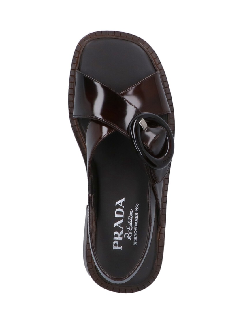 Prada Heel Buckle Glossy Open Toe Sandals In Pattern