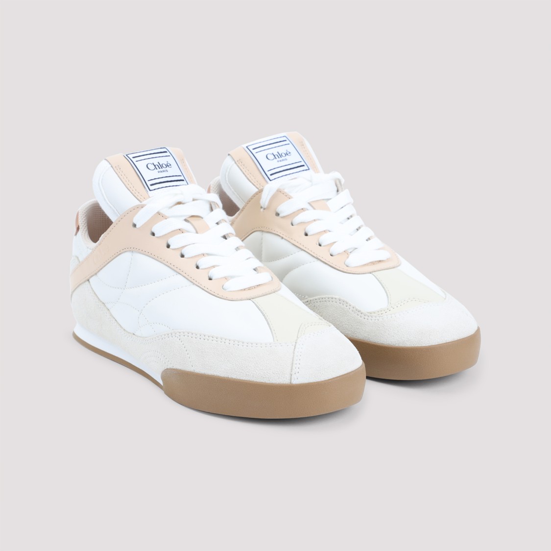Shop Chloé Premium Leather Sneakers With Textured Finish In White
