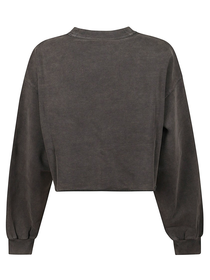Alexander Wang Cropped Cotton Sweatshirt With Logo And Ribbed Trim In Gray