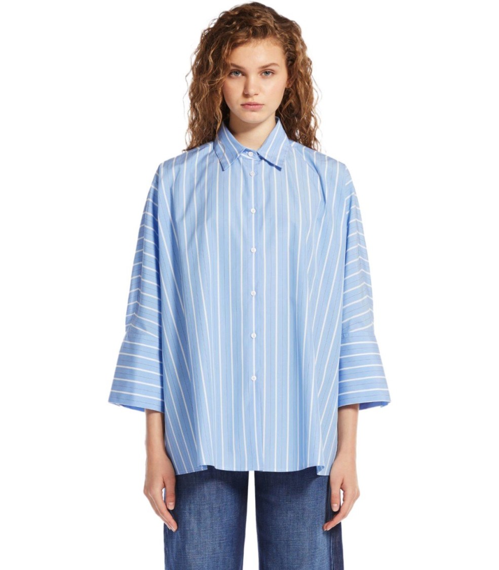 Max Mara Hudson Light Blue Striped Shirt In Blue