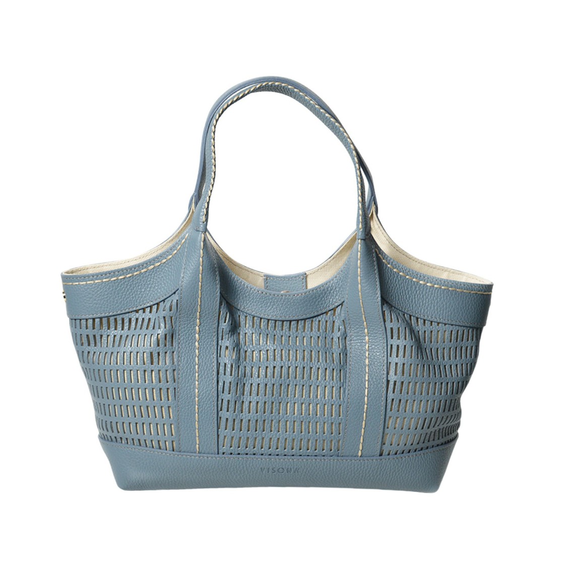Plinio Visona' Panama Handbag In Soft Blue Laser-cut Leather
