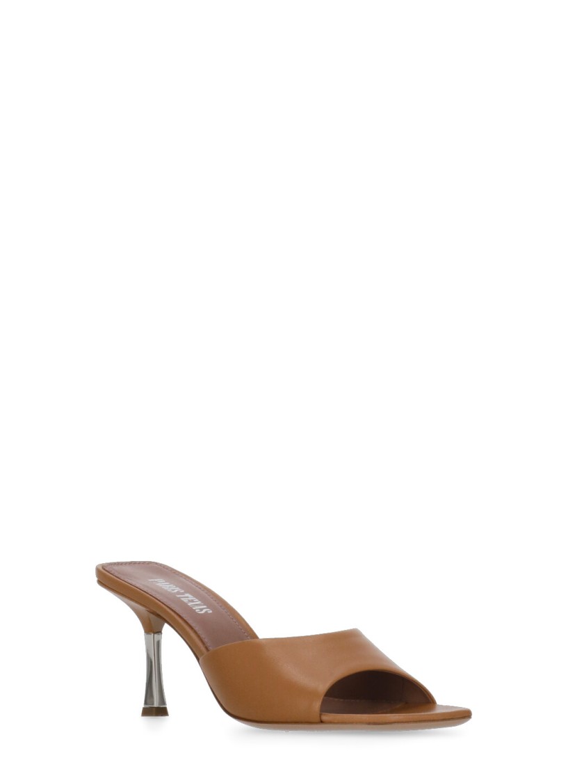 Paris Texas Leather Sabot Mules Metal Heel In Brown