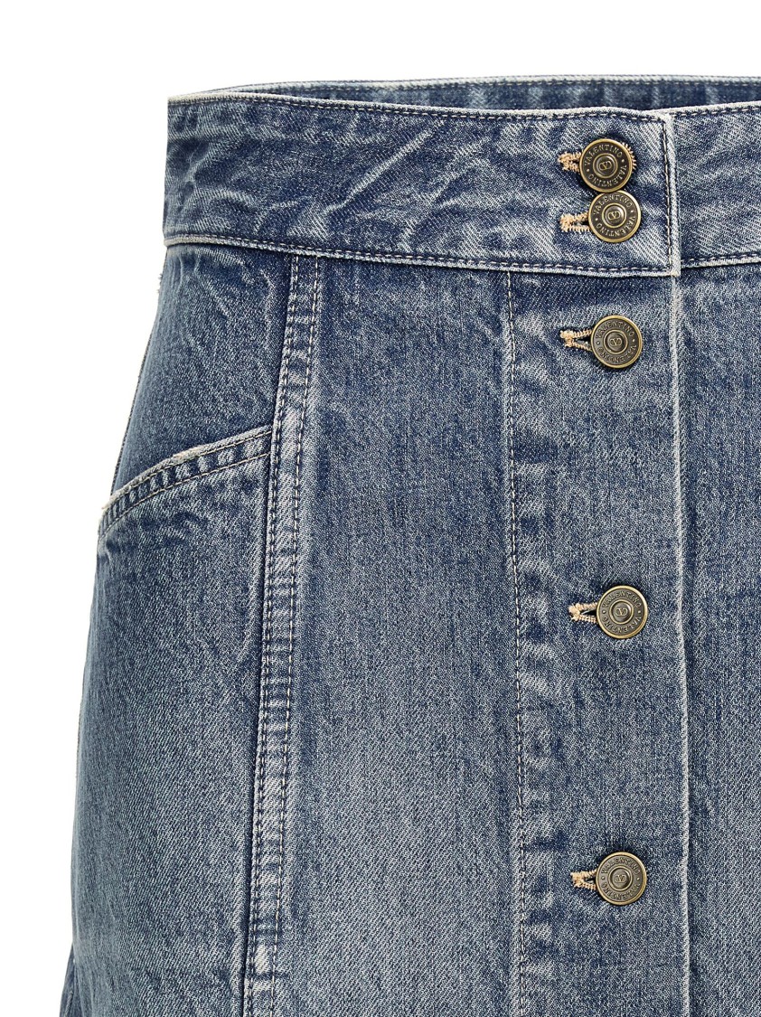 Valentino Garavani Cotton Denim Mini Skirt With Trimming Detail In Blue