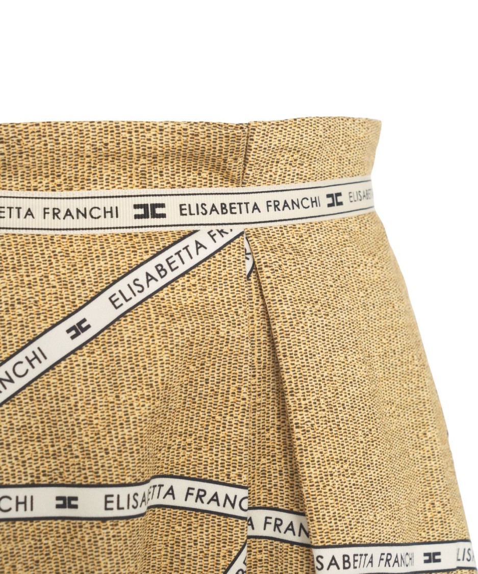 Elisabetta Franchi Pleated Midi Skirt With Wide Belted Waist In Neutrals