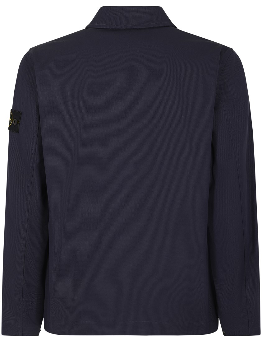 Stone Island Zip Front Shirt With Textured Finish In Blue