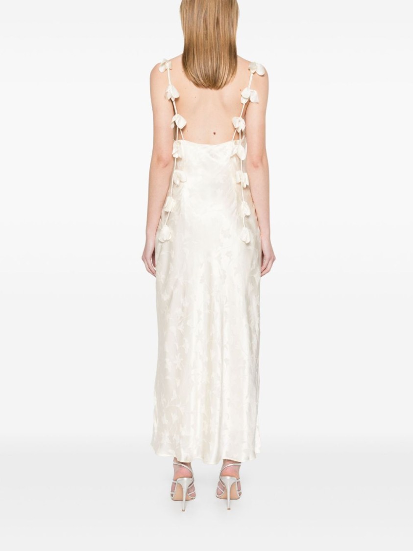 Rotate Birger Christensen Rotate Flowing Floral Maxi Dress With Cowl Neckline And Bow Straps In Neutrals