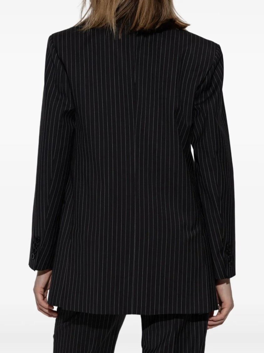 Max Mara Double-breasted Pinstripe Blazer With Structured Silhouette In Black