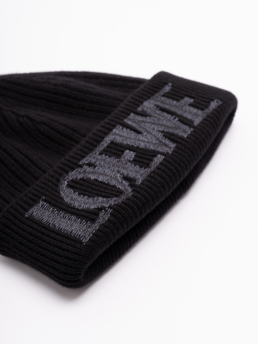 Loewe Wool Beanie With Ribbed Texture In Black