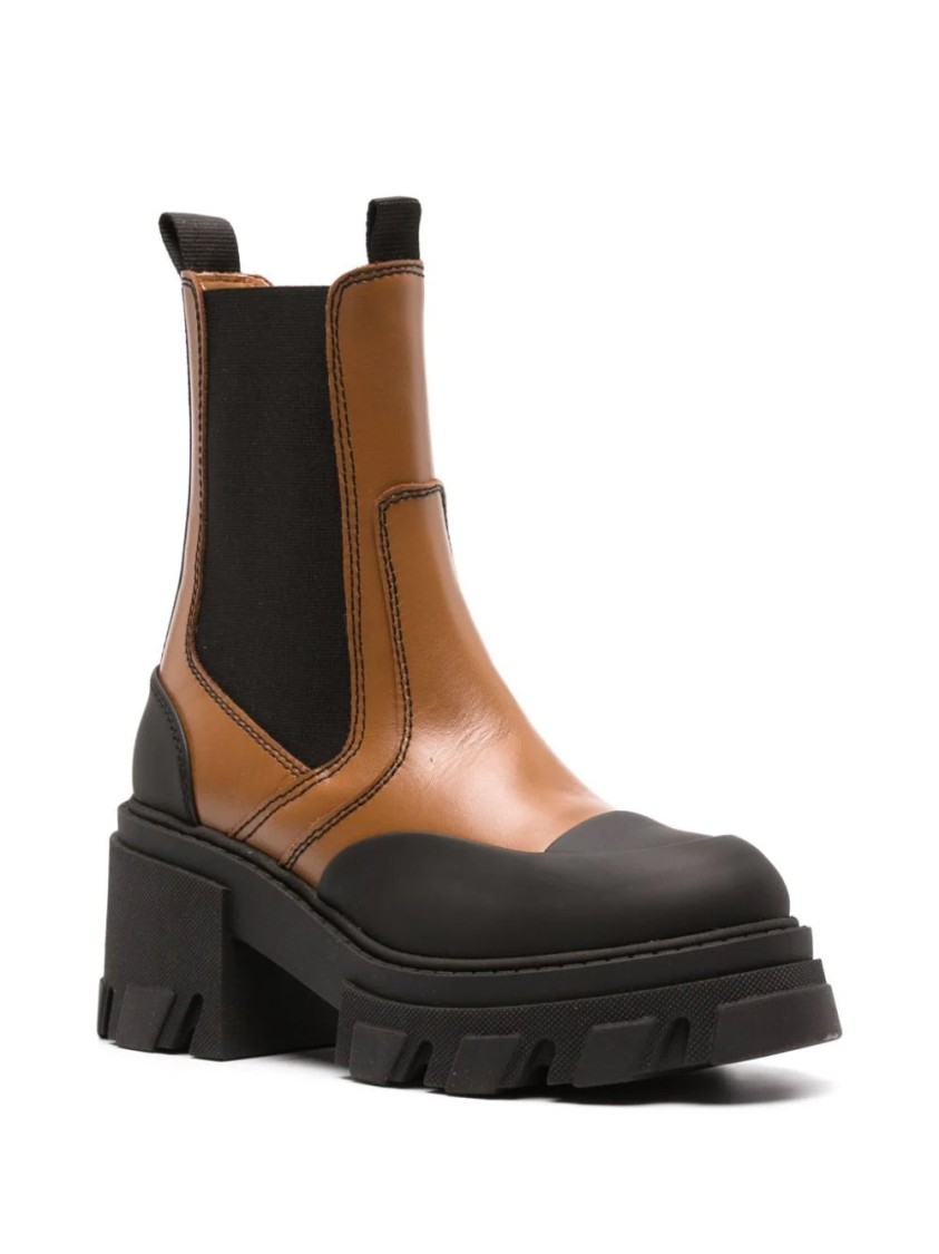 Ganni Patent Leather Chelsea Boots In Brown