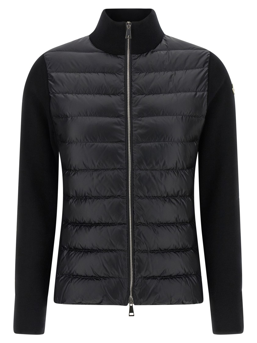 Moncler Quilted Vest-style Cardigan With High Neck And Feather Padding In Black