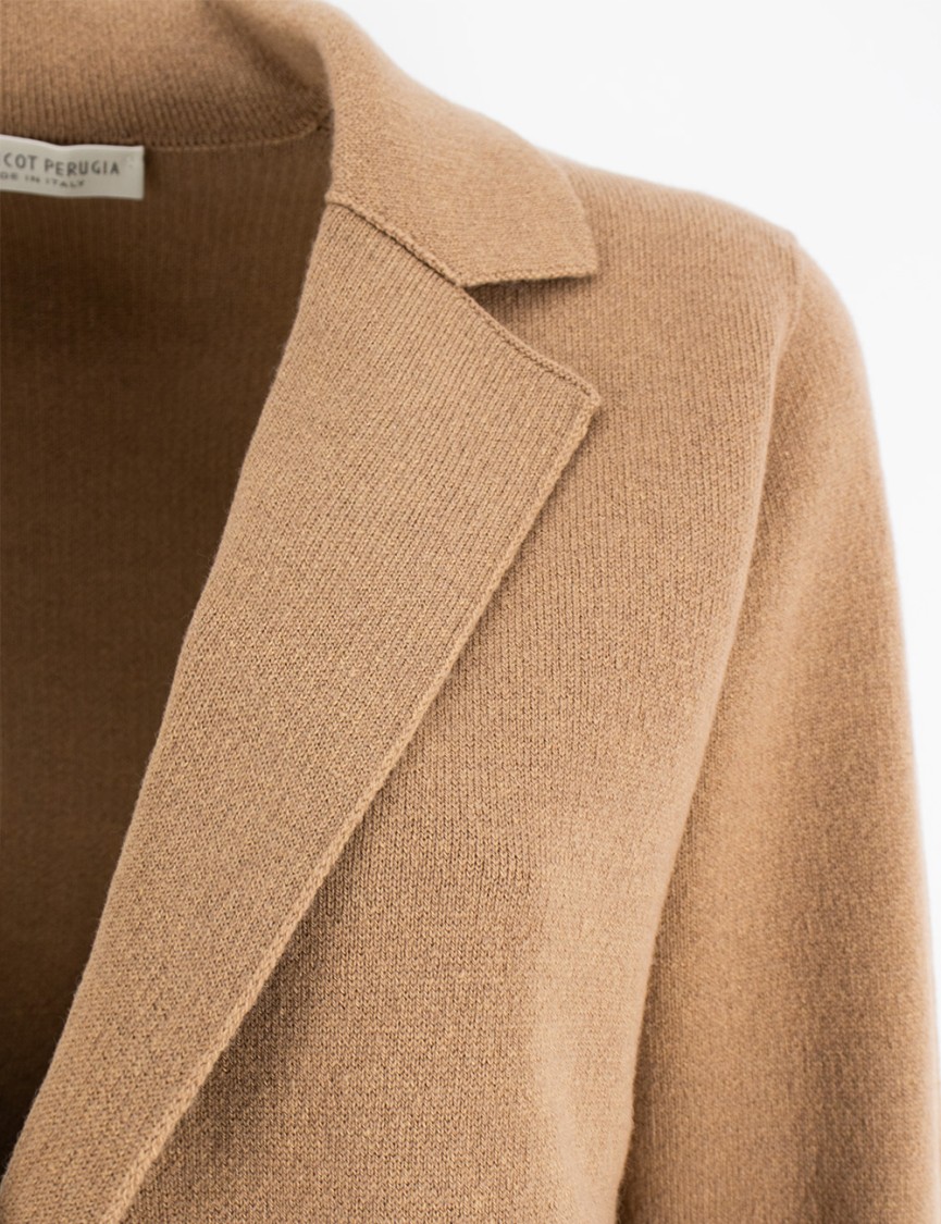 Shop Le Tricot Perugia Camel Knitted Jacket In Brown