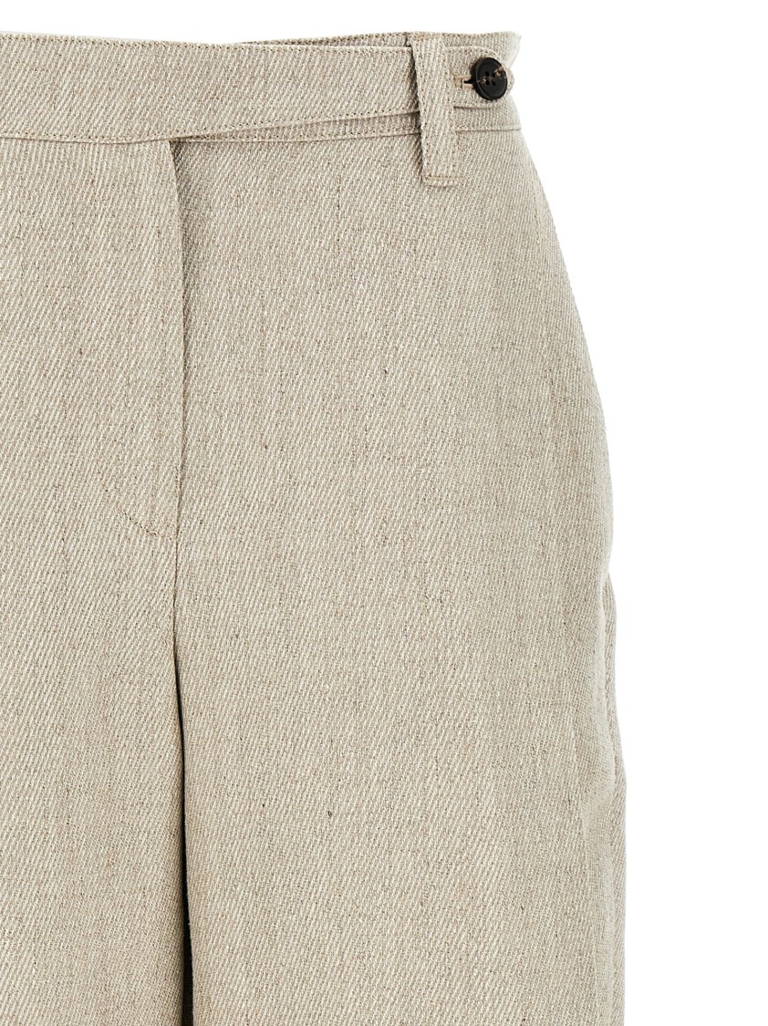 Brunello Cucinelli Slouchy Linen Trousers With Adjustable Leg Bottoms In Neutral