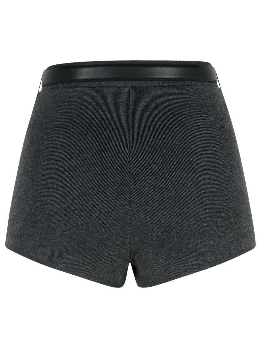 Self-portrait Ribbed Stretch Viscose Blend Shorts With Contrast Trim In Black
