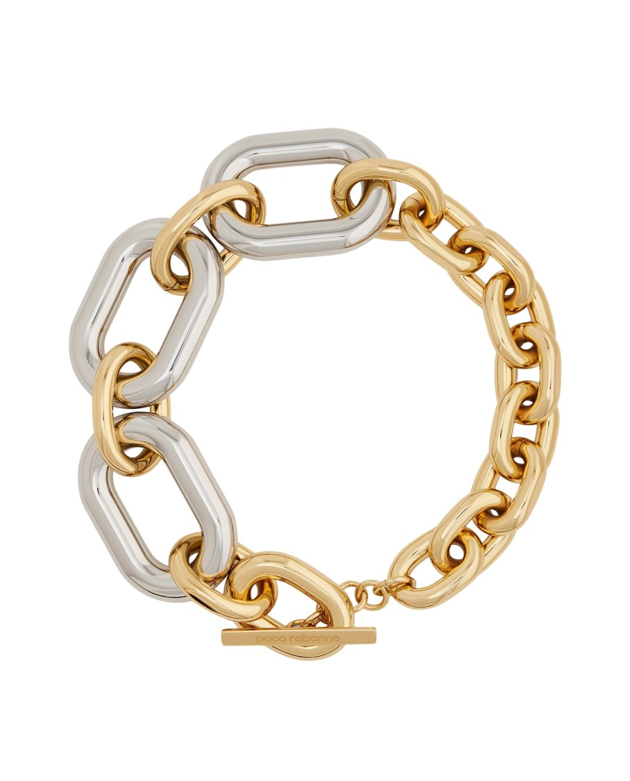 Rabanne Xxl Chain Necklace In Silver And Gold-tone Brass In Gold