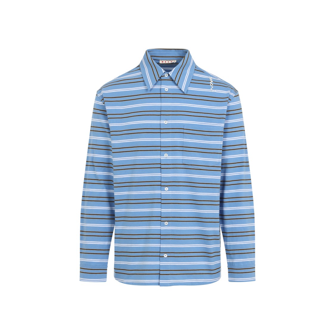 Marni Light Blue Cotton Turtleneck Polo With Horizontal Stripes In Blue