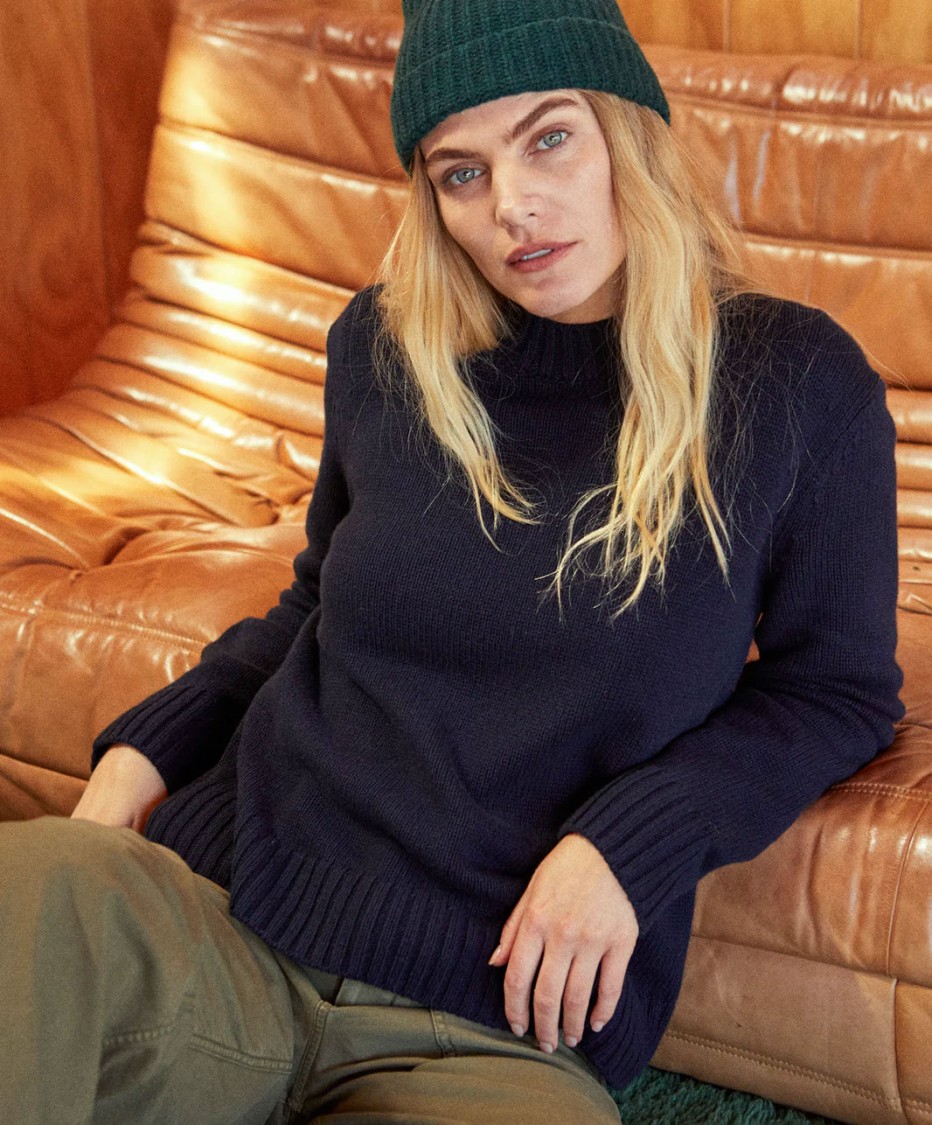 Outerknown Relaxed-fit Black Sweater With Crew Neckline In Blue