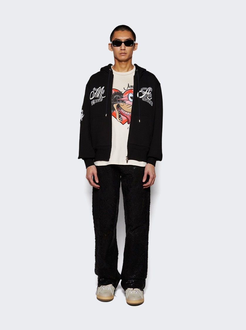 AMIRI AMIRI MUSIC CLUB ZIP UP HOODIE BLACK 
