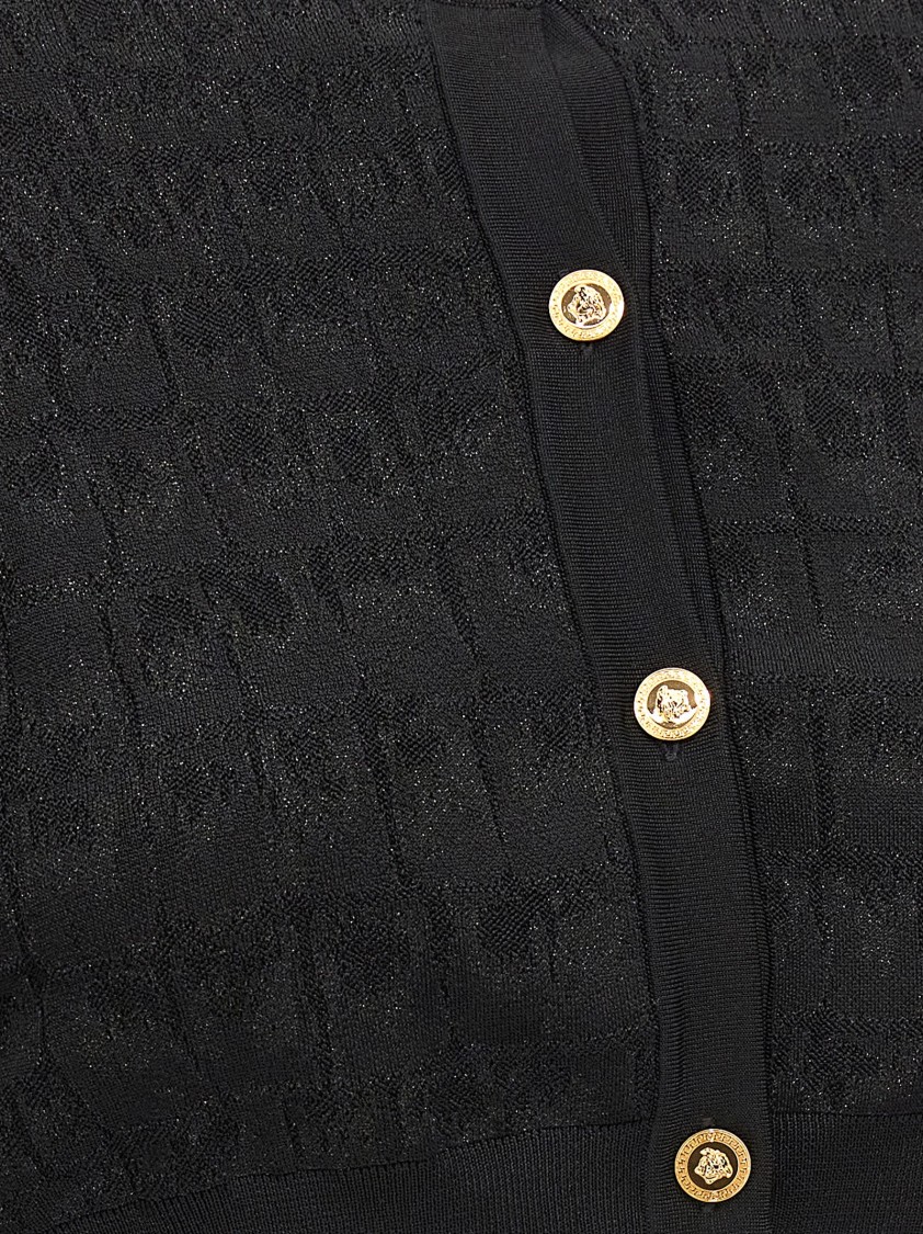 Versace Crocodile Jacquard Knit Cardigan With Gold Buttons In Black
