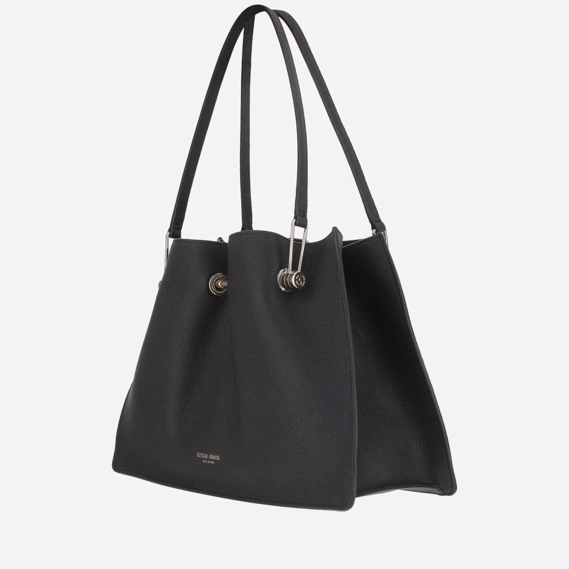 Shop Giorgio Armani Small Leather Shopper Bag In Black