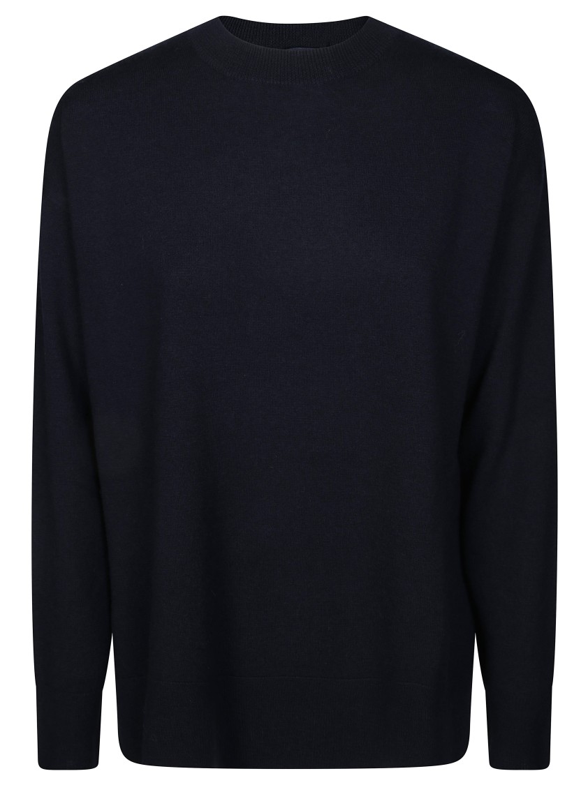 Max Mara Relaxed Black Wool Sweater With Crew Neckline In Blue
