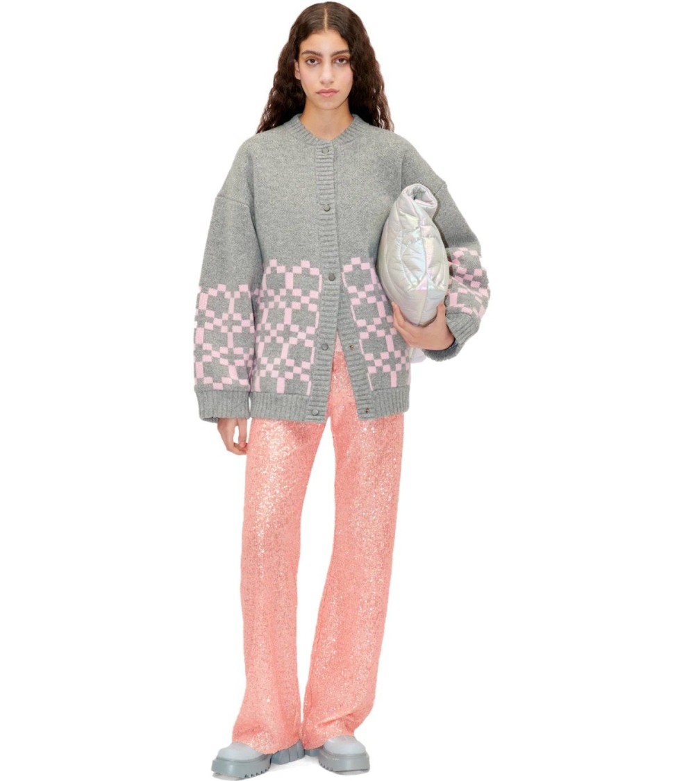 Stine Goya Tino Grey And Pink Bomber Jacket In Gray