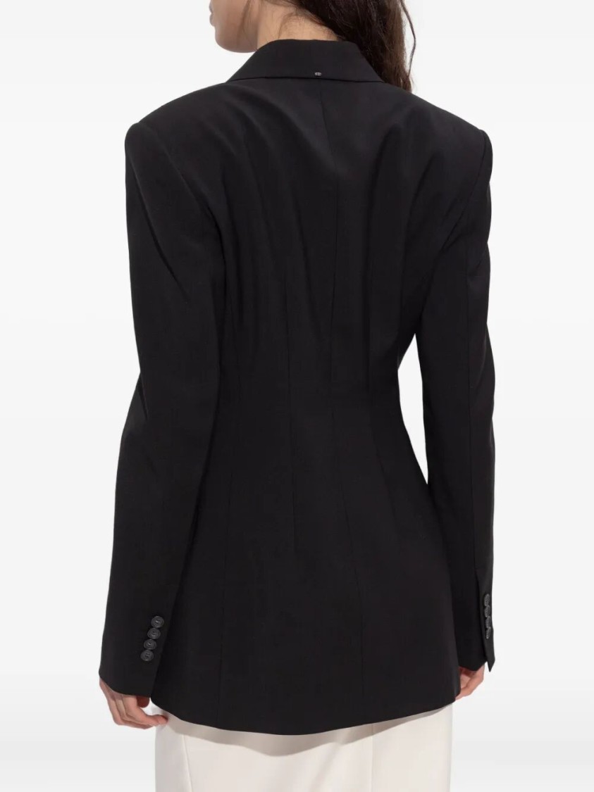 Sportmax Structured Double-breasted Blazer With Flap Pockets In Black