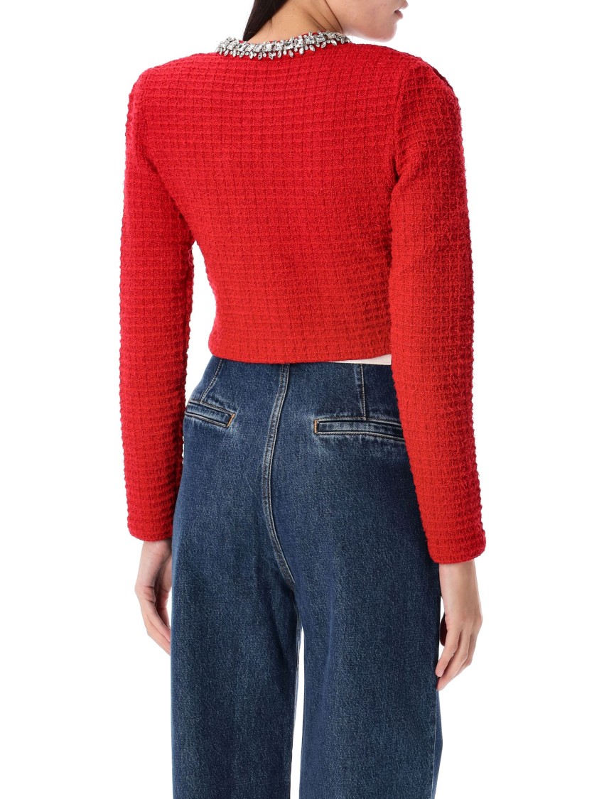 Shop Self-portrait Textured Knit Cardigan In Red